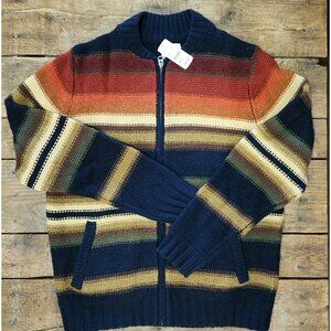 Brooks Brothers Sweater Mens Medium Chunky Striped Full Zip Wool Cardigan NWT